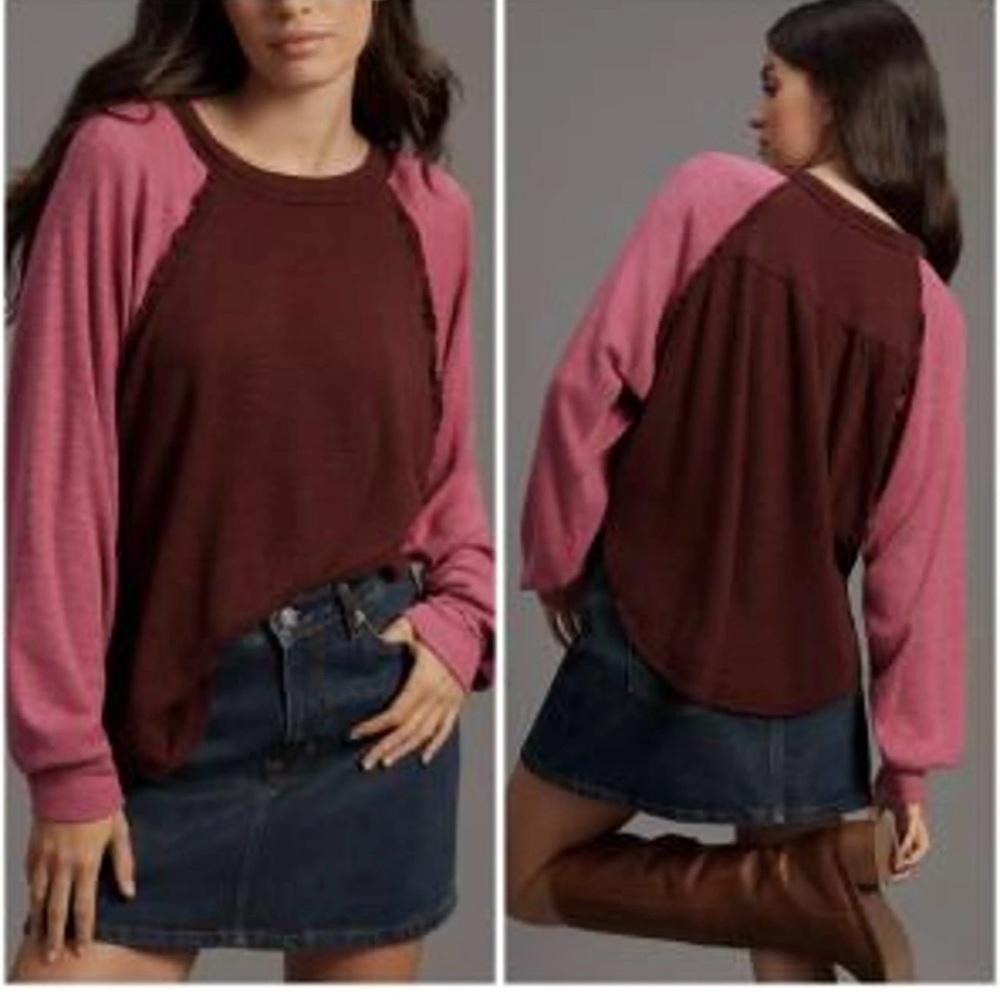 Anthropologie Pilcro Ruffled Raglan Thermal Top M NWT